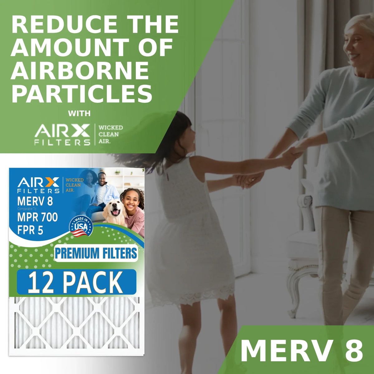 12x12x1 Air Filter MERV 8 Rating; 12 Pack of Furnace Filters Comparable to MPR 700 & FPR 5 - Made in USA by AIRX FILTERS WICKED CLEAN AIR.