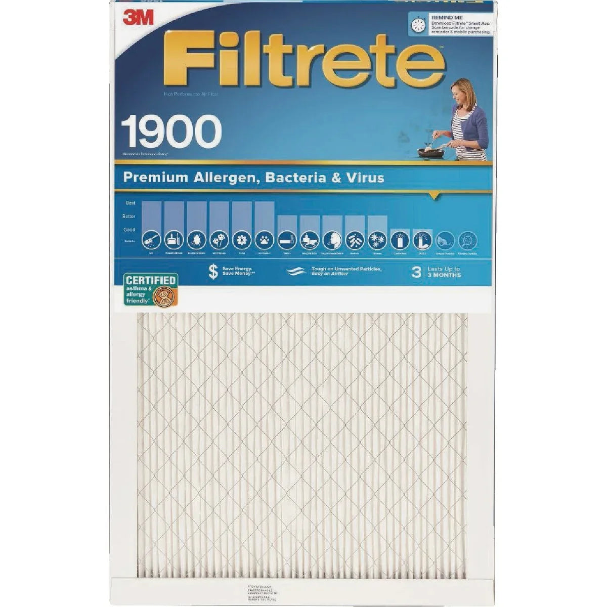 1 PK; Filtrete 16 In. x 25 In. x 1 In. Premium Allergen; Bacteria & Virus 1900 MPR Furnace Filter