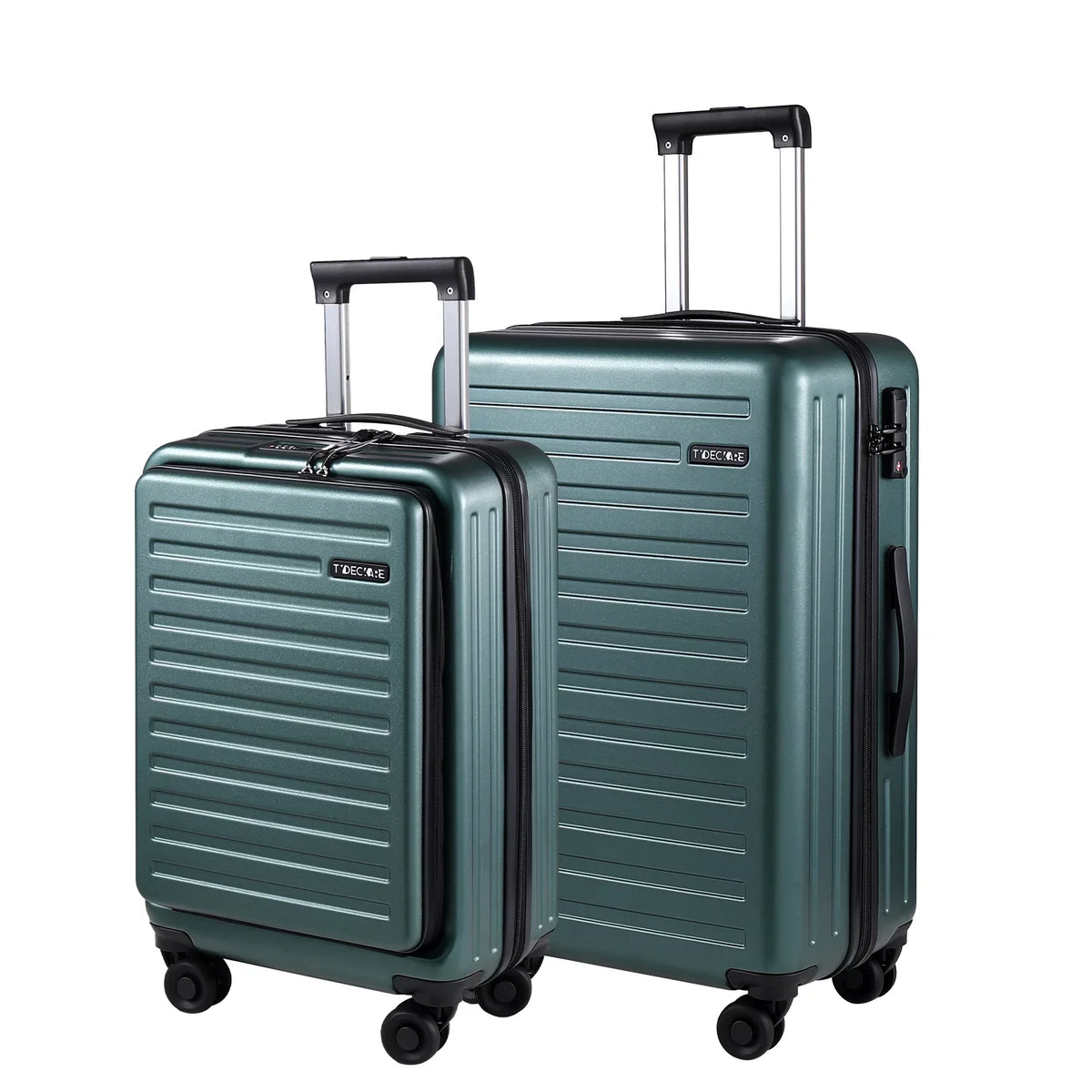 2 Piece 20/24 Luggage Set; Only 20 with Front Laptop Pocket & Expandle; Lightweight ABS+PC Hardshell Suitcase with TSA Lock & Spinner Wheels; 20 mm 37~41L + 24 mm 65L; Dark Green