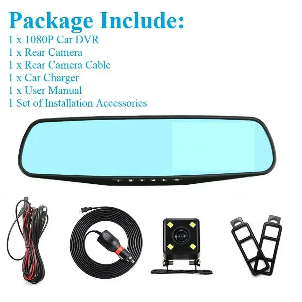 1080P Rearview Mirror Car Camera 4.3" Dash Cam for Cars Trucks; 170°Wide Angle Dual Lens Car Cam Front Rear DVR Monitor; Night Vision; Parking Monitor; G-sensor; Motion Detection