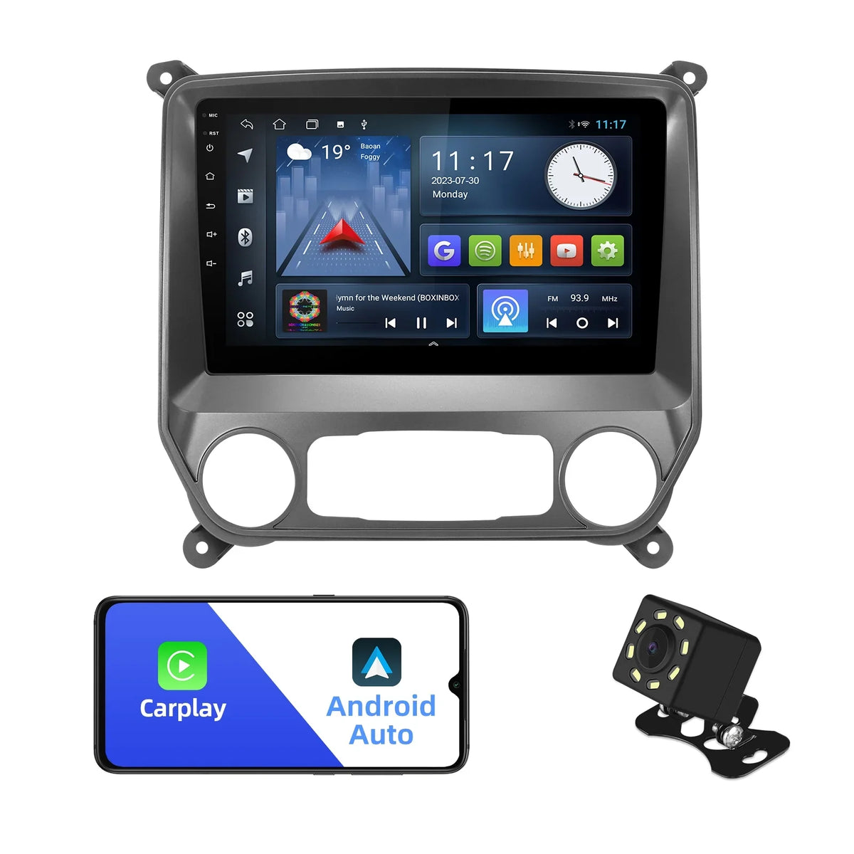 2+32G Android 10 Double Din Car Stereo for Chevrolet Silverado/GMC Sierra 2014-2018 with 10.1 mm Touchscreen Radio Built-in Wireless Carplay/Android Auto/GPS/Bluetooth/FM/Backup Camera