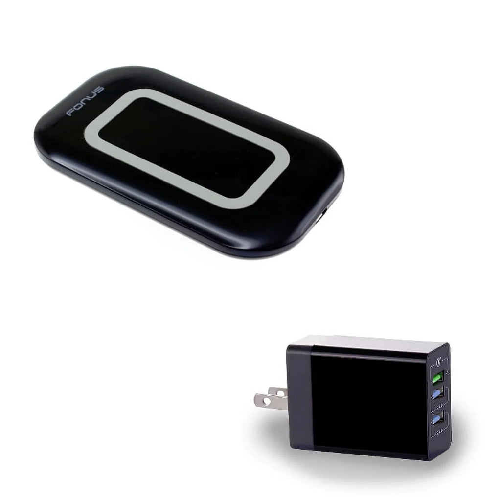 10W Wireless Charger Ultra Slim Fast Charging Pad w 34W 6.8Amp 3-Port Home Wall Travel USB Charger w Fast Port G1P for Nokia Lumia 930 920 1520 1020 - Razer Phone 2 - Samsung Galaxy S9+ S9