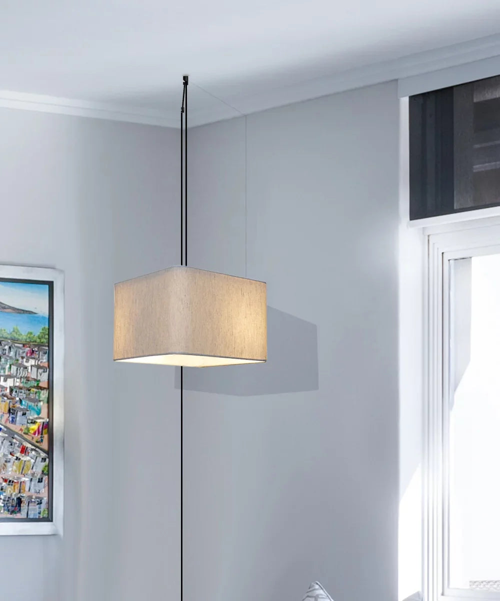 1 Light Swag Plug-In Pendant 14"w Rounded Corner Square Oatmeal Drum Shade; Cord
