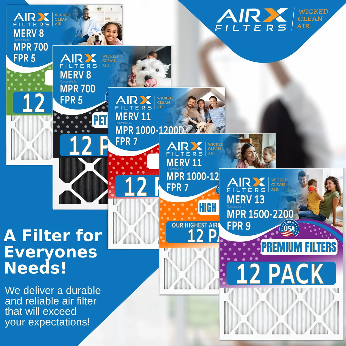 14x18x1 Air Filter MERV 8 Rating; 12 Pack of Furnace Filters Comparable to MPR 700 & FPR 5 - Made in USA by AIRX FILTERS WICKED CLEAN AIR.