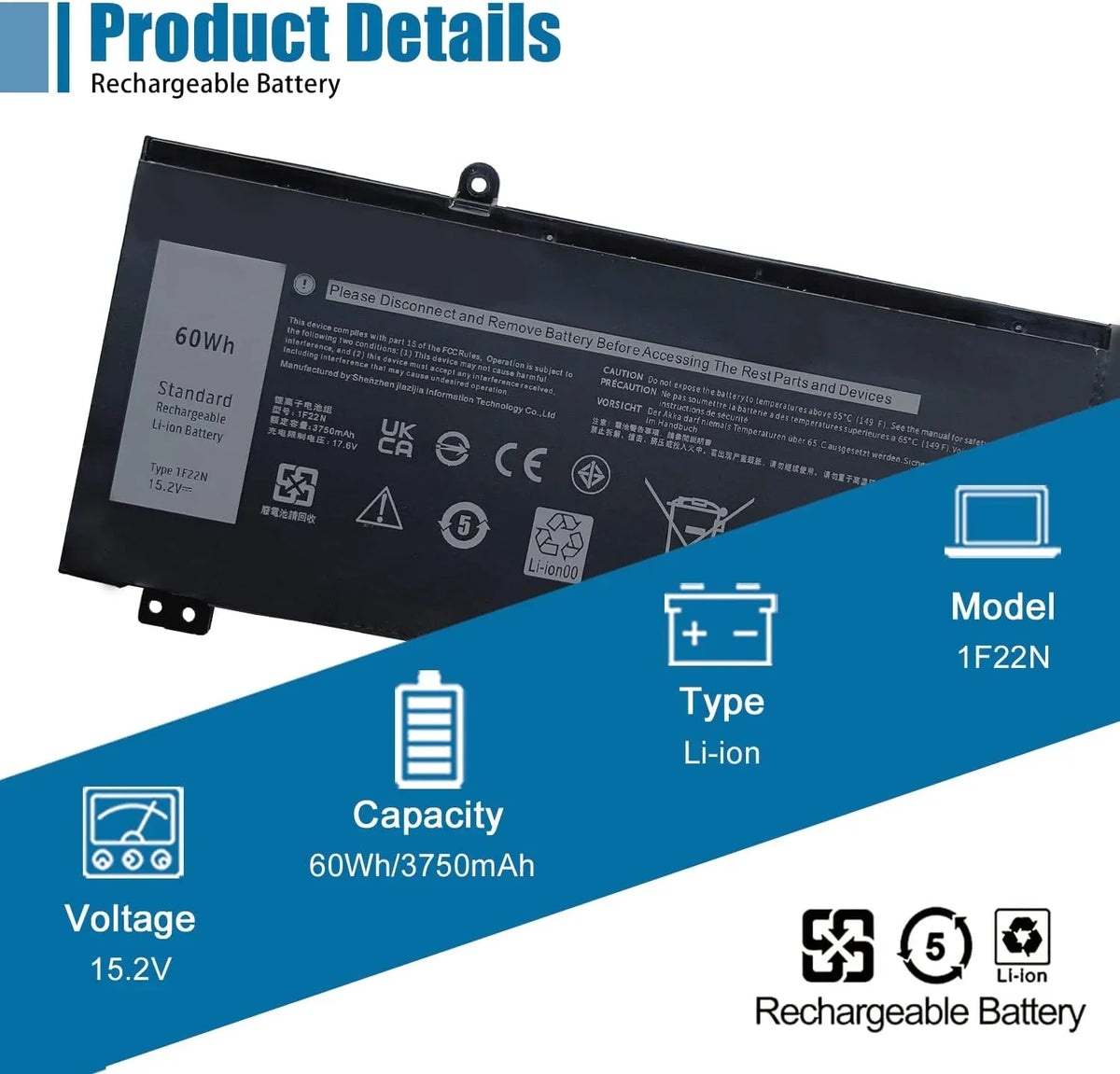1F22N Laptop y; 15.2V 60Wh 3750mAh 4-Cell Compatible with Dell Alienware M15 M17 R1 G7 7590 7790 G5 5590-D2783W