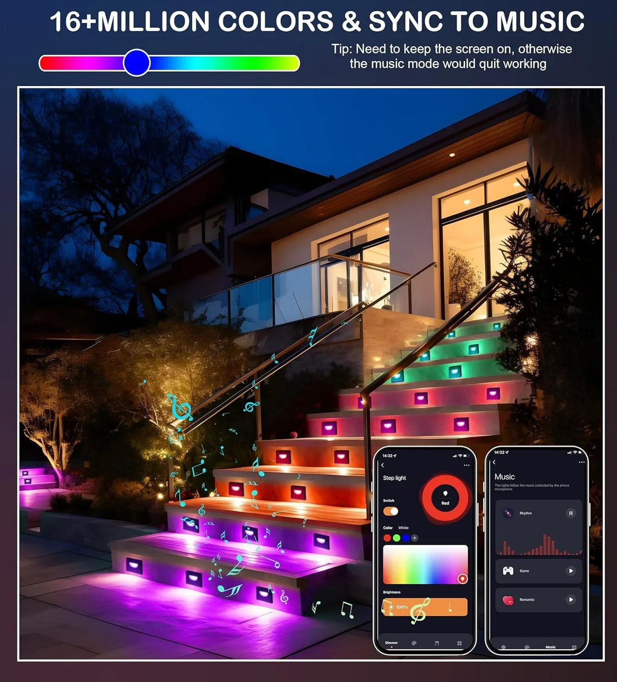 120V Indoor Outdoor Smart LED Step Lights; RGBCW Color Changing Stair Lights;3W 2700K-6500K;Hub Included;Compatible with and Google Home Assistant; 6 Pack