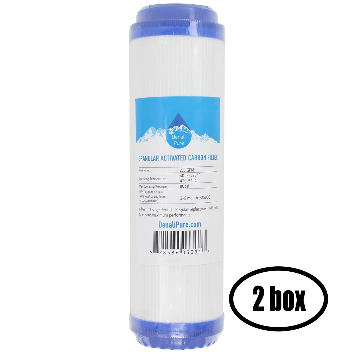 2 Boxes of Replacement for PurePro FS401 Granular Activated Carbon Filter - Universal 10-inch Cartridge for PurePro RO System - Denali Pure Brand