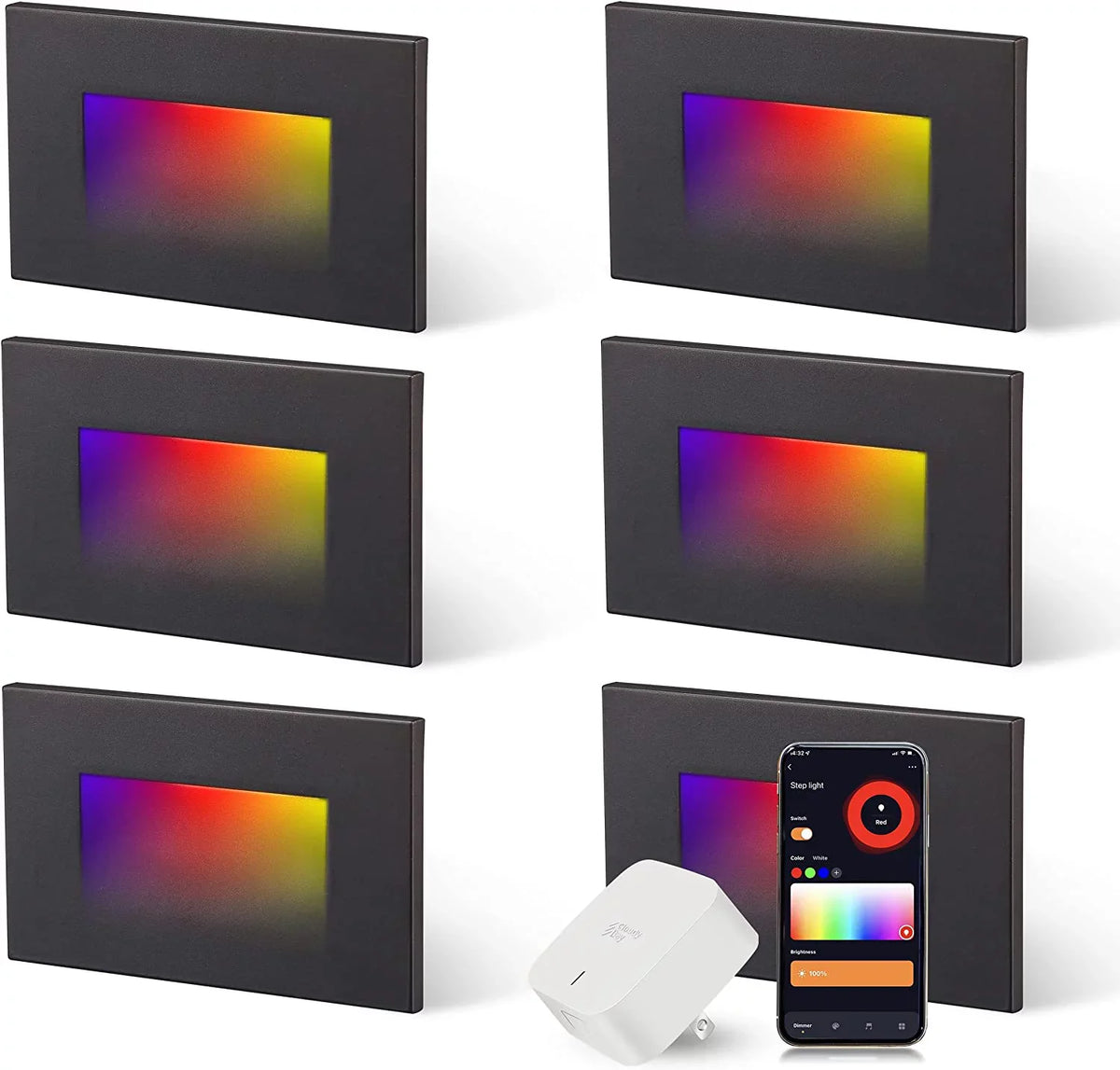 120V Indoor Outdoor Smart LED Step Lights; RGBCW Color Changing Stair Lights;3W 2700K-6500K;Hub Included;Compatible with and Google Home Assistant; 6 Pack