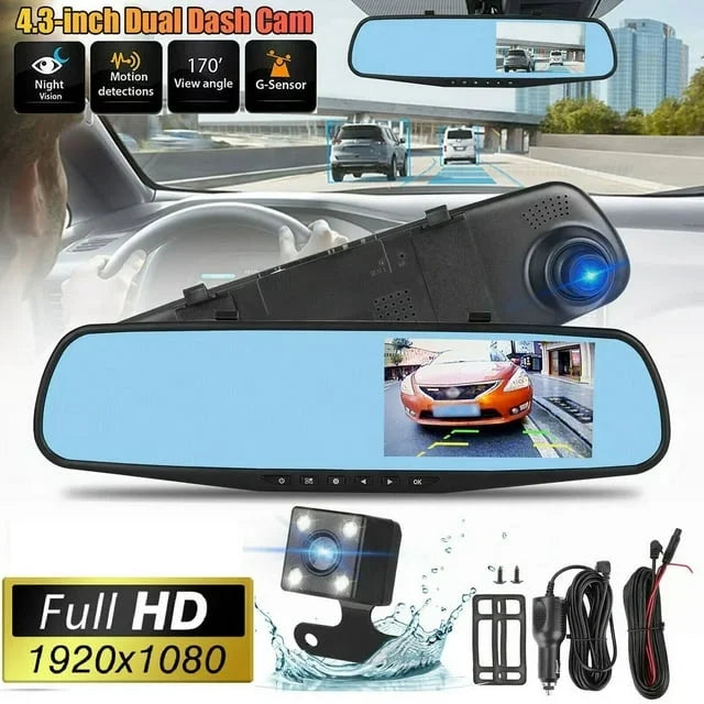 1080P Rearview Mirror Car Camera 4.3" Dash Cam for Cars Trucks; 170°Wide Angle Dual Lens Car Cam Front Rear DVR Monitor; Night Vision; Parking Monitor; G-sensor; Motion Detection