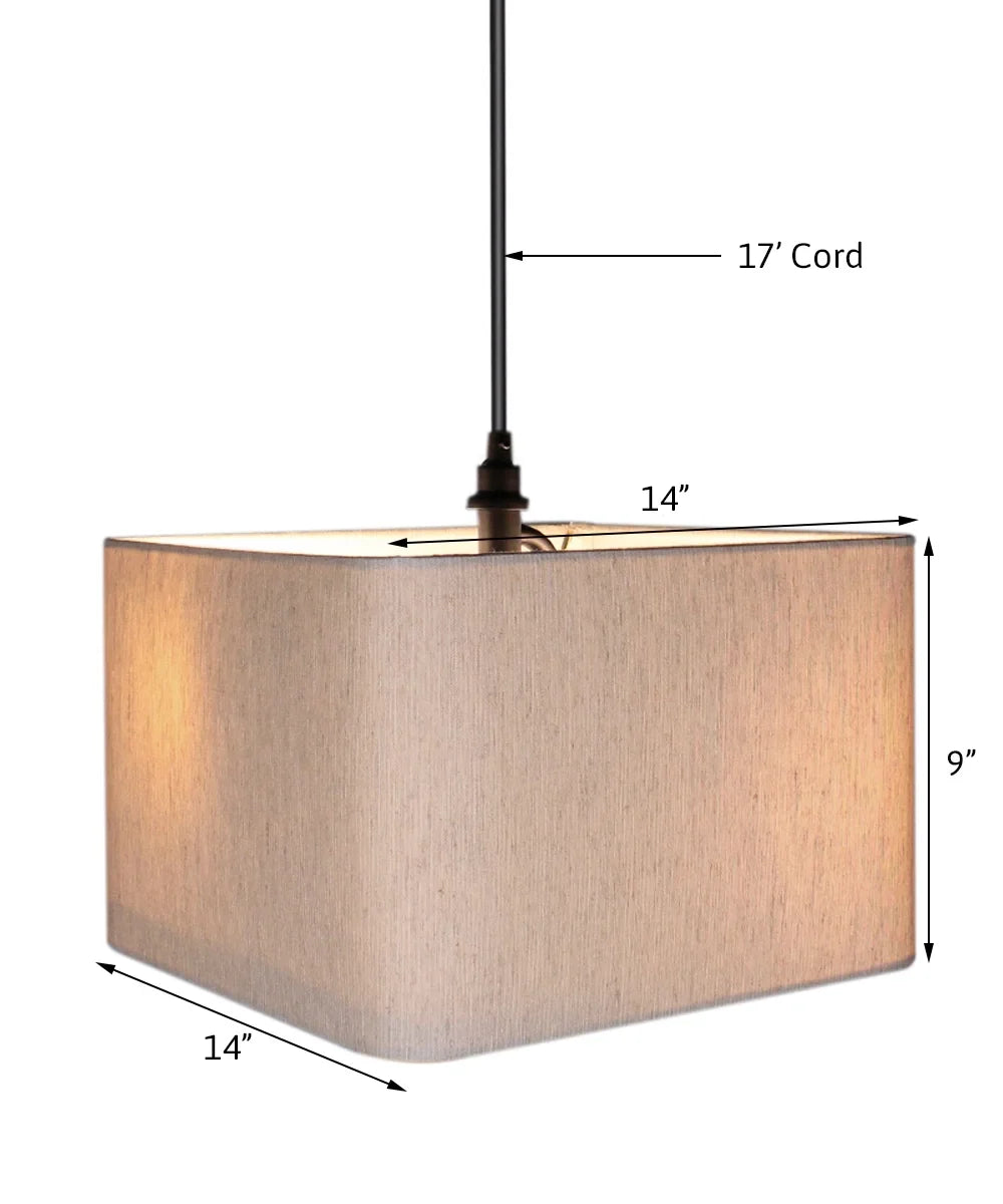 1 Light Swag Plug-In Pendant 14"w Rounded Corner Square Oatmeal Drum Shade; Cord