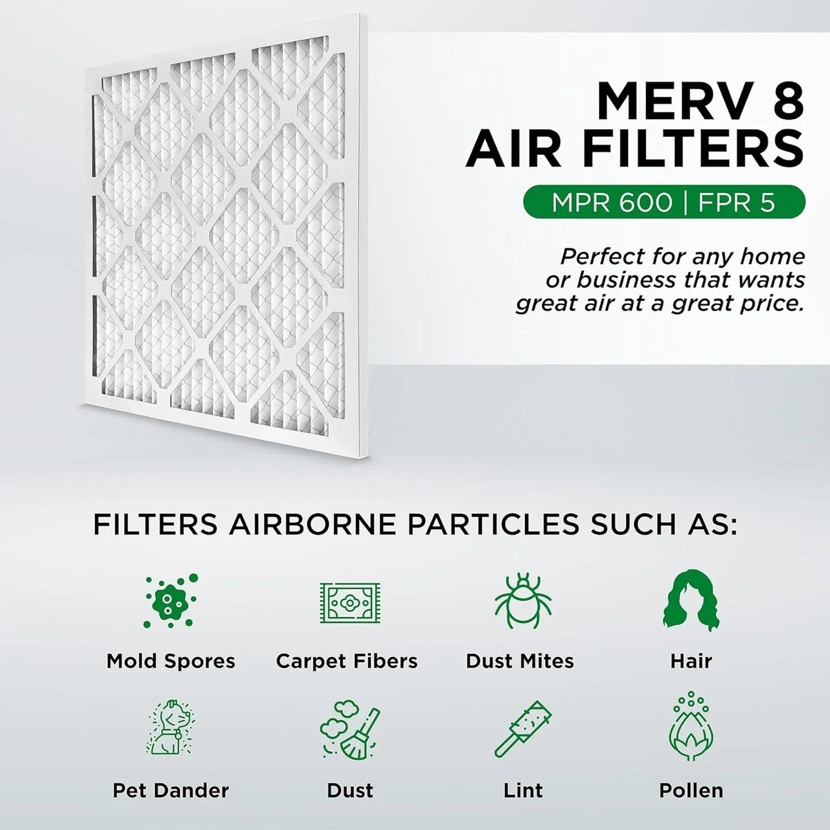 16X25x2 MERV 8 Pleated HV Furne 2'' Air Filters By Pamlico. Case Of 12. Size: 15-1/2X24-1/2X1-3/4; White; 21208-021625