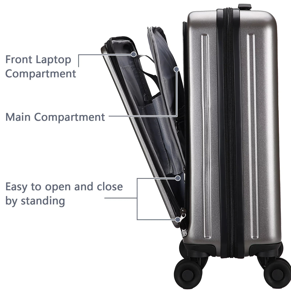 2 Piece 20/24 Luggage Set; Only 20 with Front Laptop Pocket & Expandle; Lightweight ABS+PC Hardshell Suitcase with TSA Lock & Spinner Wheels; 20 cm 37~41L + 24 cm 65L;Dark Grey
