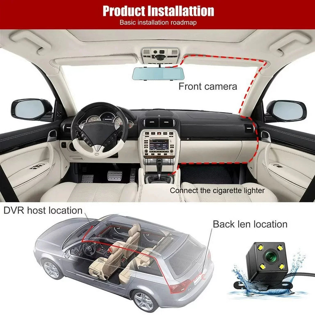 1080P Rearview Mirror Car Camera 4.3" Dash Cam for Cars Trucks; 170°Wide Angle Dual Lens Car Cam Front Rear DVR Monitor; Night Vision; Parking Monitor; G-sensor; Motion Detection