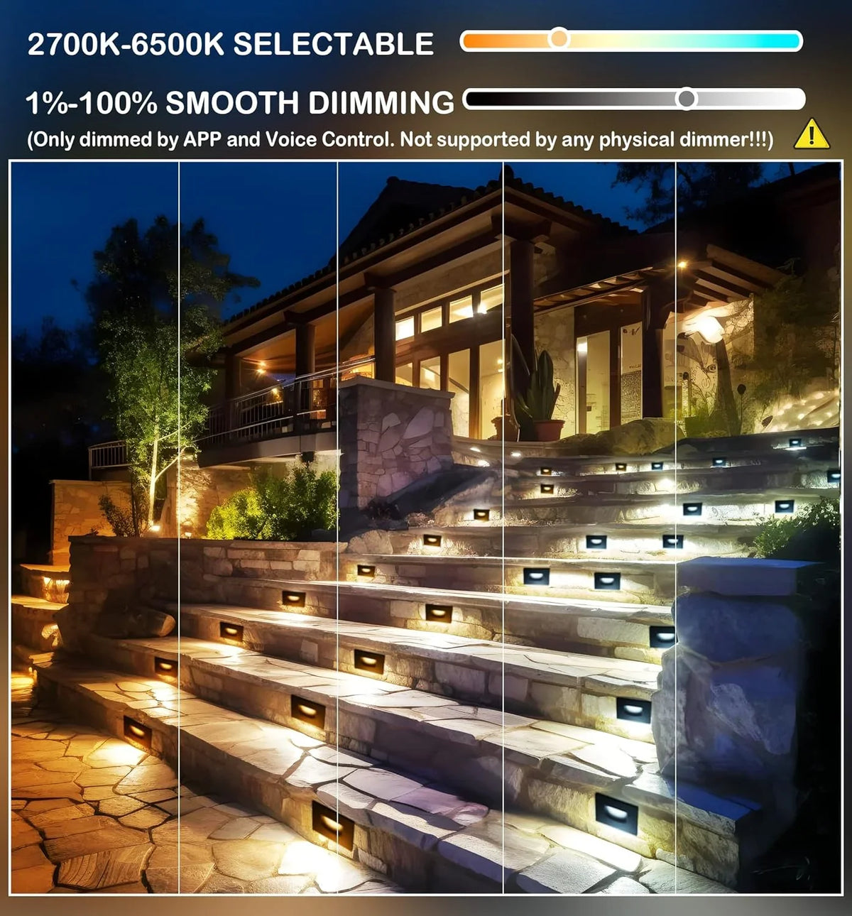 120V Indoor Outdoor Smart LED Step Lights; RGBCW Color Changing Stair Lights;3W 2700K-6500K;Hub Included;Compatible with and Google Home Assistant; 6 Pack