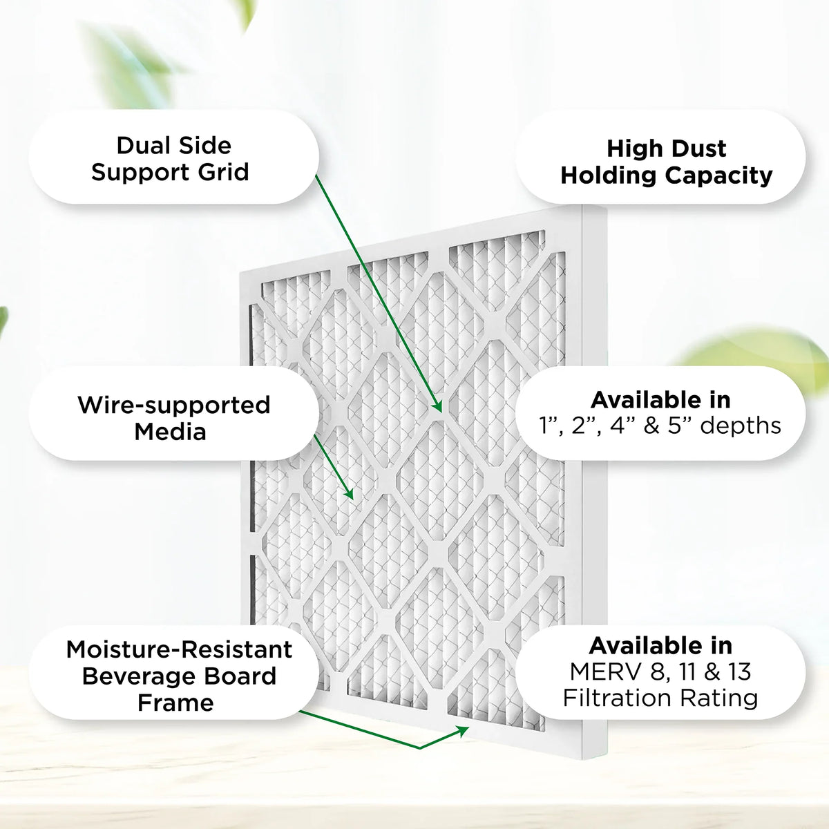 12x20x2 MERV 11; MPR 1000 Pleated AC Furnace 2" Air Filters by Pamlico. Quantity 6. Actual Size: 11-1/2 x 19-1/2 x 1-3/4