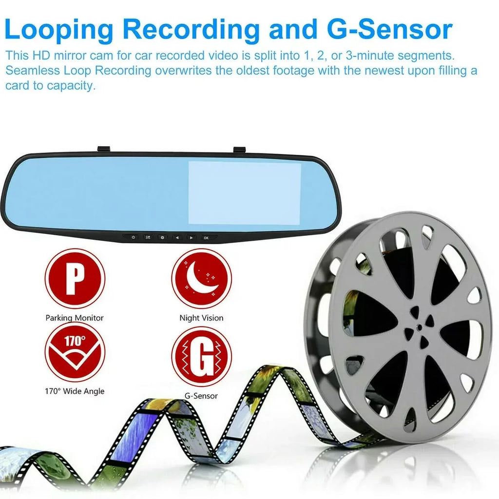 1080P Rearview Mirror Car Camera 4.3" Dash Cam for Cars Trucks; 170°Wide Angle Dual Lens Car Cam Front Rear DVR Monitor; Night Vision; Parking Monitor; G-sensor; Motion Detection