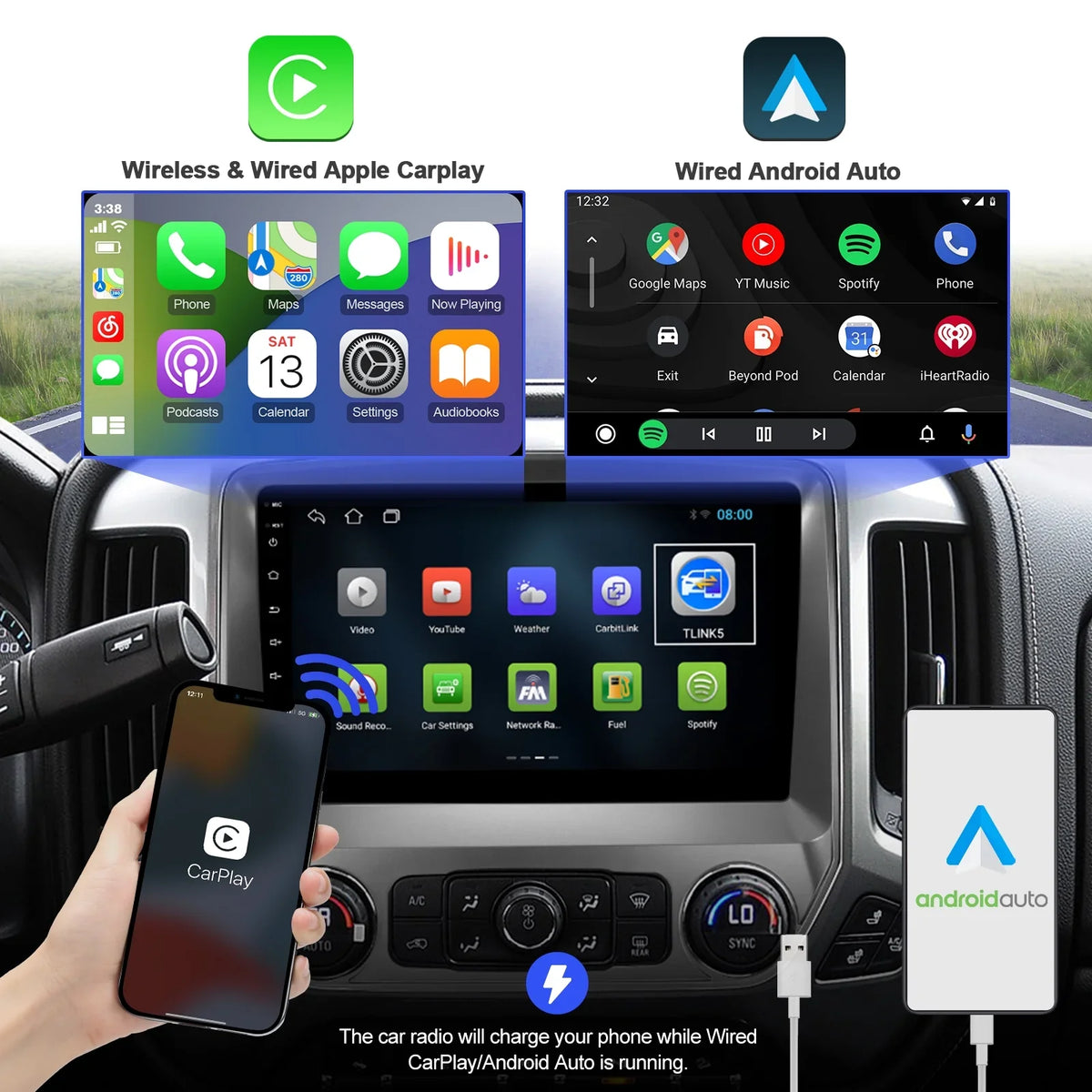 2+32G Android 10 Double Din Car Stereo for Chevrolet Silverado/GMC Sierra 2014-2018 with 10.1 mm Touchscreen Radio Built-in Wireless Carplay/Android Auto/GPS/Bluetooth/FM/Backup Camera