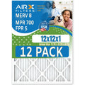12x12x1 Air Filter MERV 8 Rating; 12 Pack of Furnace Filters Comparable to MPR 700 & FPR 5 - Made in USA by AIRX FILTERS WICKED CLEAN AIR.