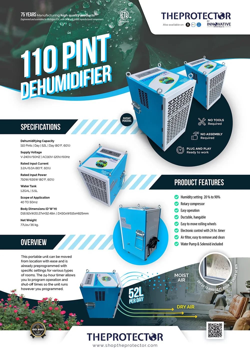 110 Pint Dehumidifier; Dehumidifier; Commercial & Industrial dehumidifier