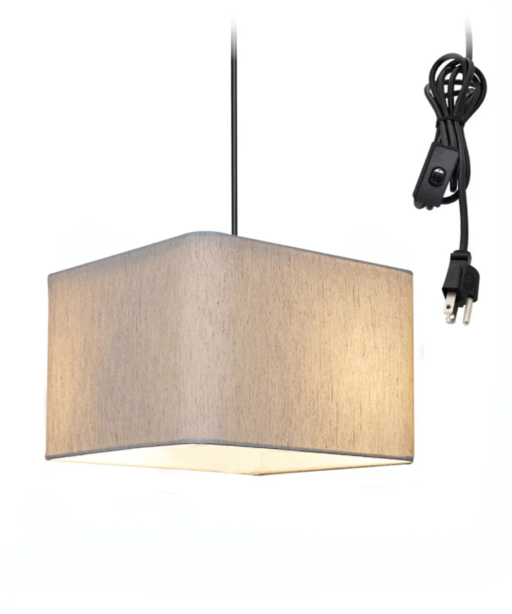1 Light Swag Plug-In Pendant 14"w Rounded Corner Square Oatmeal Drum Shade; Cord