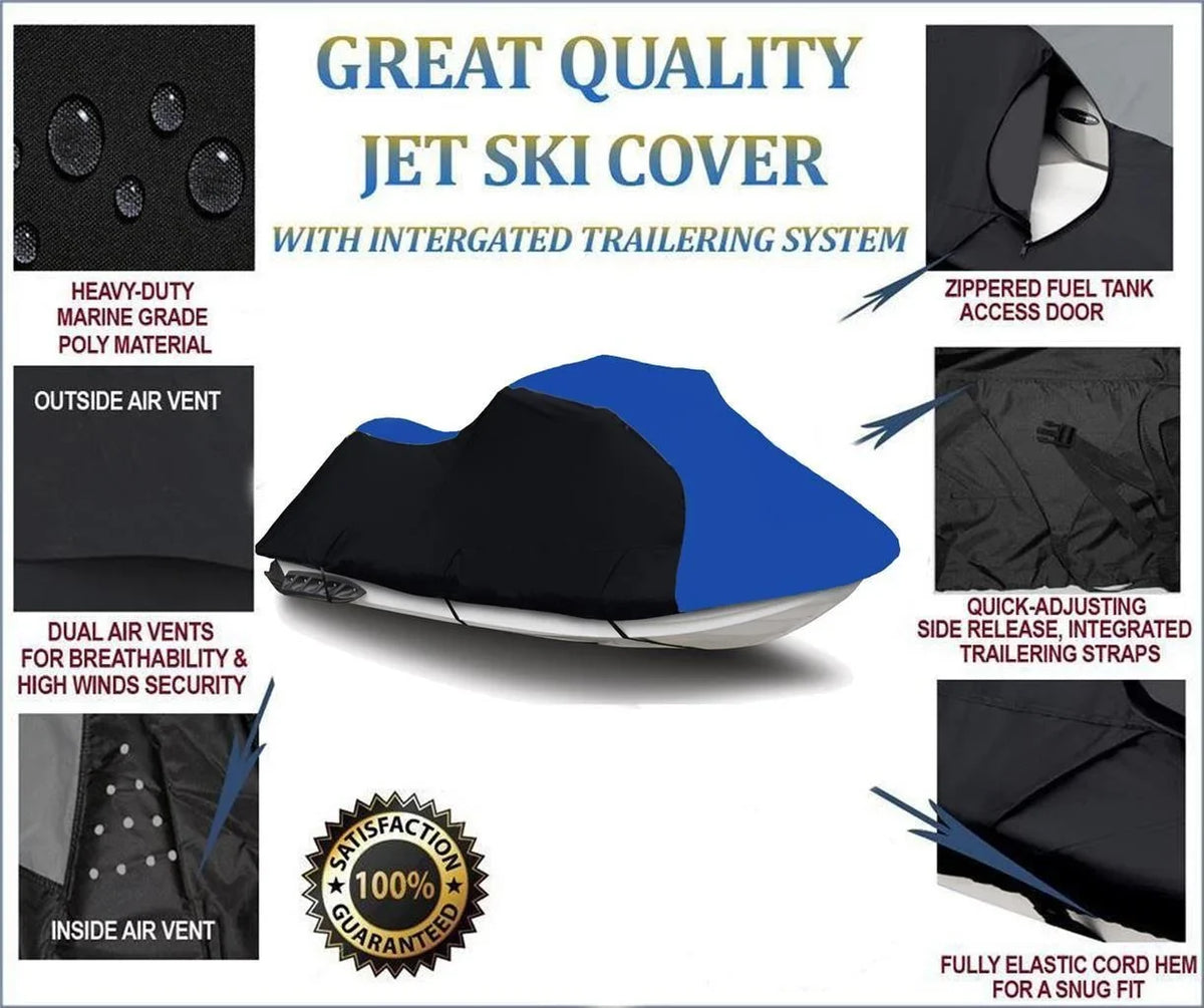 / BLUE HEAVY-DUTY Cover Compatible for KAWASAKI Jet Ski Ultra 130 1999 2000 2001 2002 2003 2004 / 150 1998 1999 2000 2001 2002 2003 2004 2005 PWC Cover Jet Ski Watercraft Cover 2 Seater