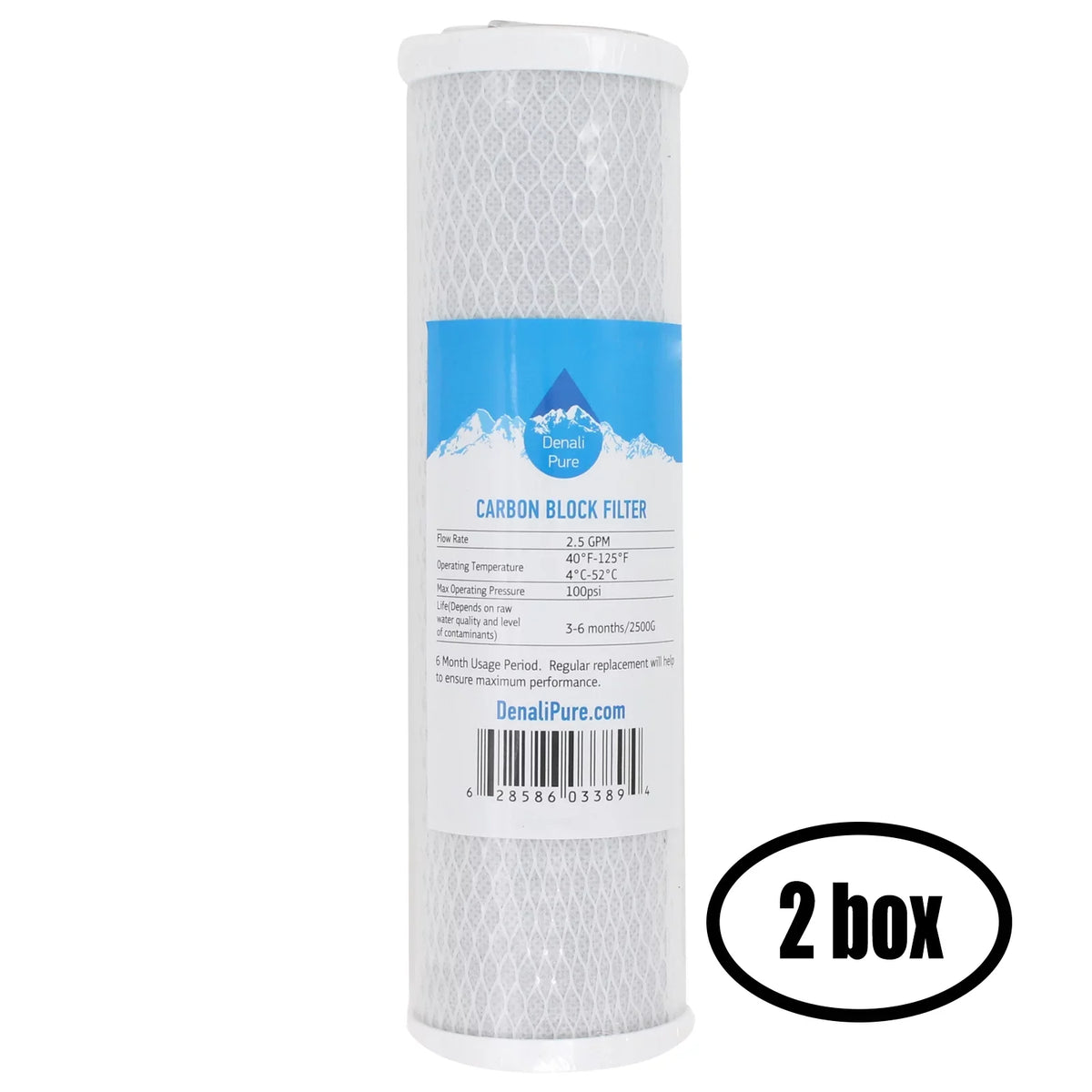 2 Boxes of Replacement for H2O Distributors ADWU-DM Activated Carbon Block Filter - Universal 10 inch Filter for H2O Distributors Flowmatic Under Sink Filter - Denali Pure Brand