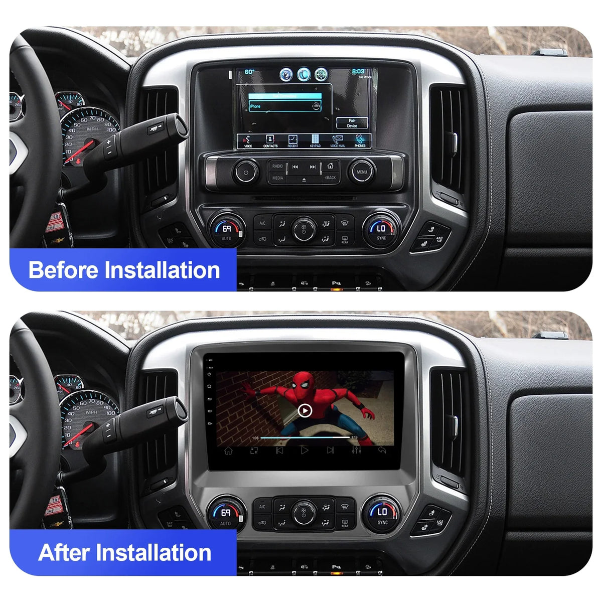 2+32G Android 10 Double Din Car Stereo for Chevrolet Silverado/GMC Sierra 2014-2018 with 10.1 mm Touchscreen Radio Built-in Wireless Carplay/Android Auto/GPS/Bluetooth/FM/Backup Camera