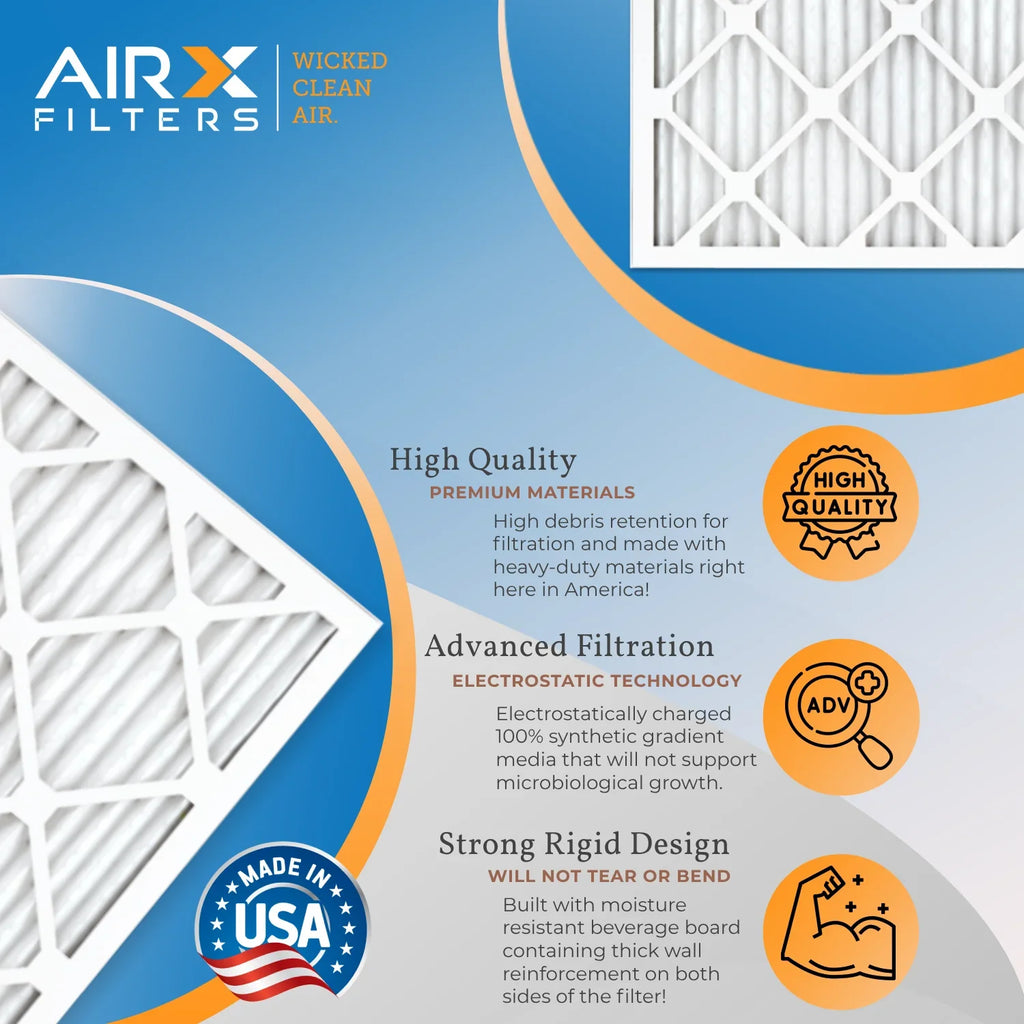 12x12x1 Air Filter MERV 8 Rating; 12 Pack of Furnace Filters Comparable to MPR 700 & FPR 5 - Made in USA by AIRX FILTERS WICKED CLEAN AIR.