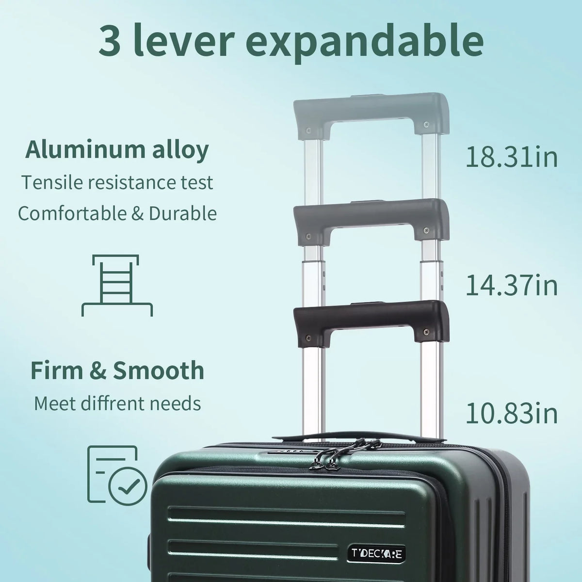 2 Piece 20/24 Luggage Set; Only 20 with Front Laptop Pocket & Expandle; Lightweight ABS+PC Hardshell Suitcase with TSA Lock & Spinner Wheels; 20 mm 37~41L + 24 mm 65L; Dark Green