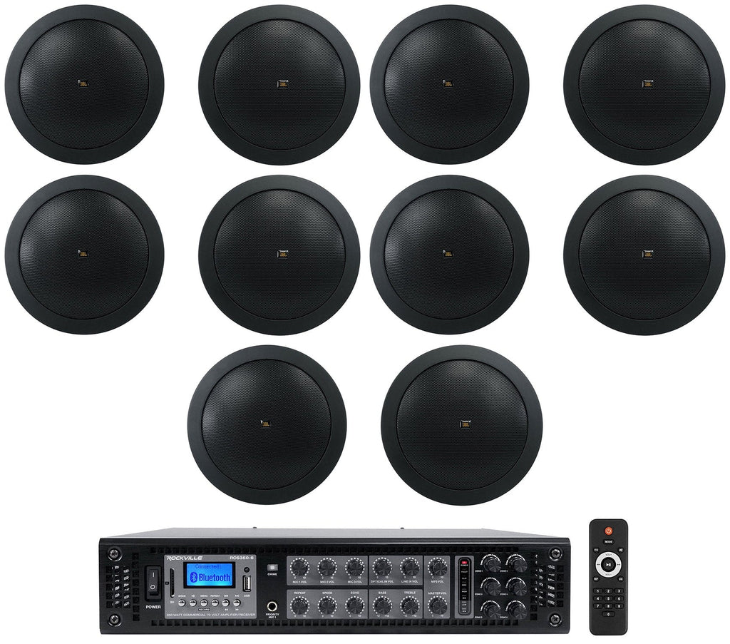 (10) JBL CONTROL 14C/T-BK 4" 25w 70v In-Ceiling Speakers+Amplifier