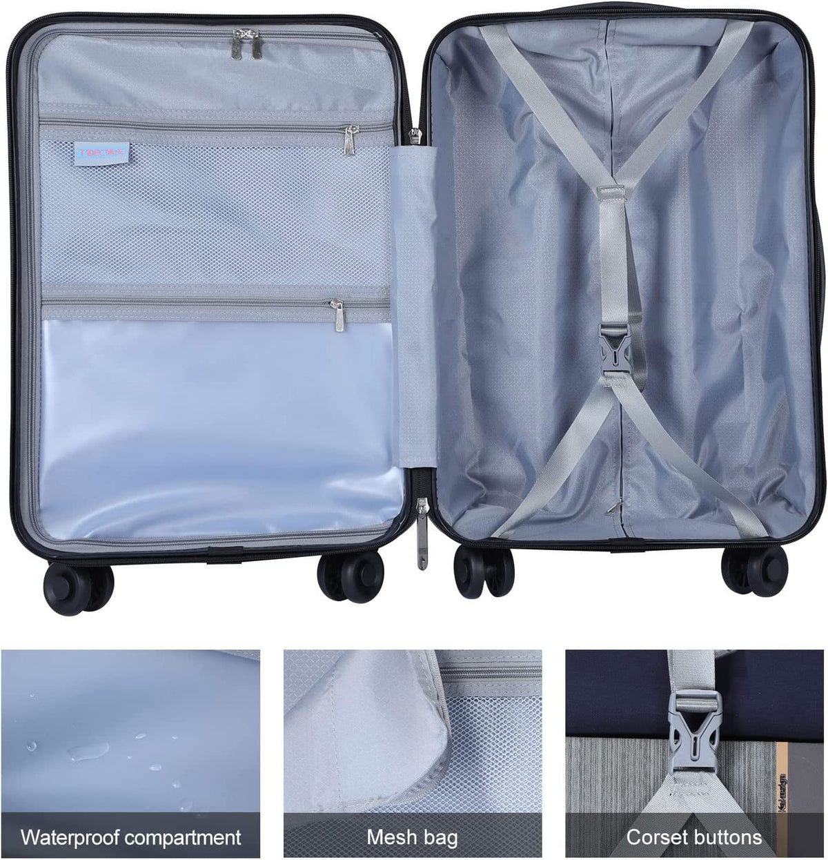 2 Piece 20/24 Luggage Set; Only 20 with Front Laptop Pocket & Expandle; Lightweight ABS+PC Hardshell Suitcase with TSA Lock & Spinner Wheels; 20 mm 37~41L + 24 mm 65L; Dark Green